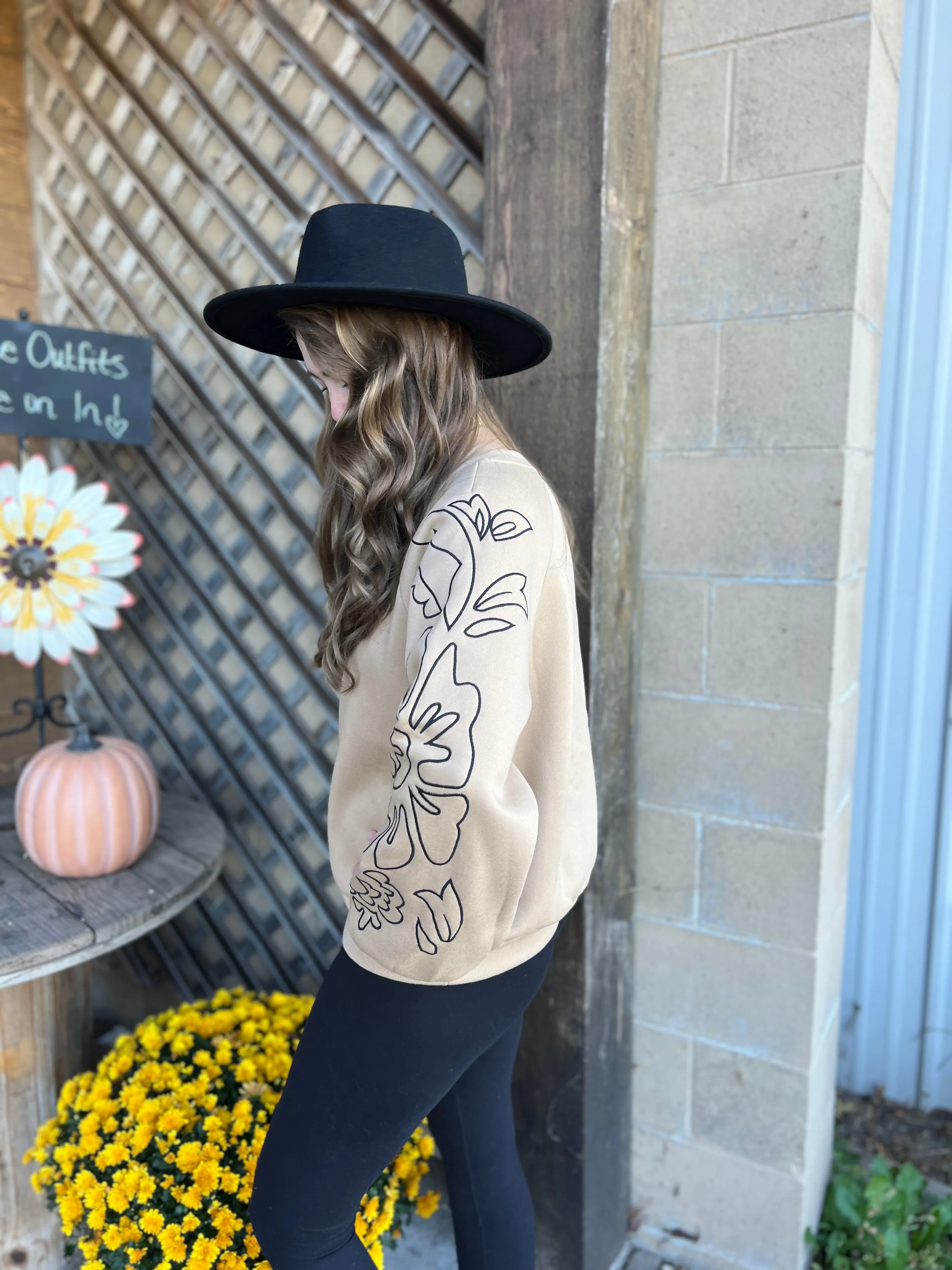 Floral Embroidered Raglan Sleeve Top