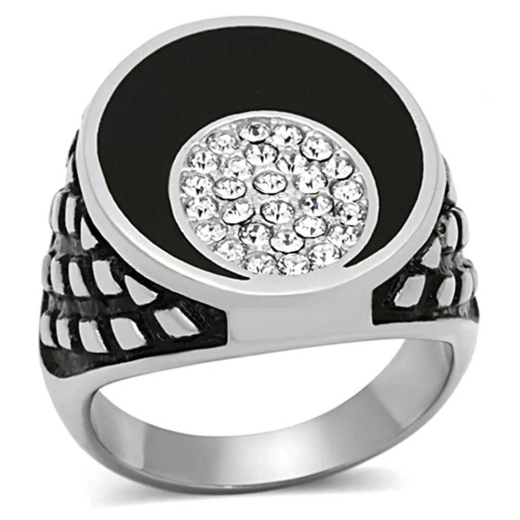 Mens Black Optical Stainless Steel Synthetic Crystal