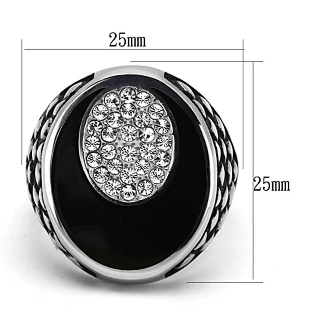 Mens Black Optical Stainless Steel Synthetic Crystal