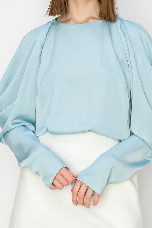 Mist Draped Cold Shoulder Long Sleeves Blouse Top