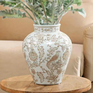 Printed Luxury Vase In White Gold | Decorative Flower Vase For Home