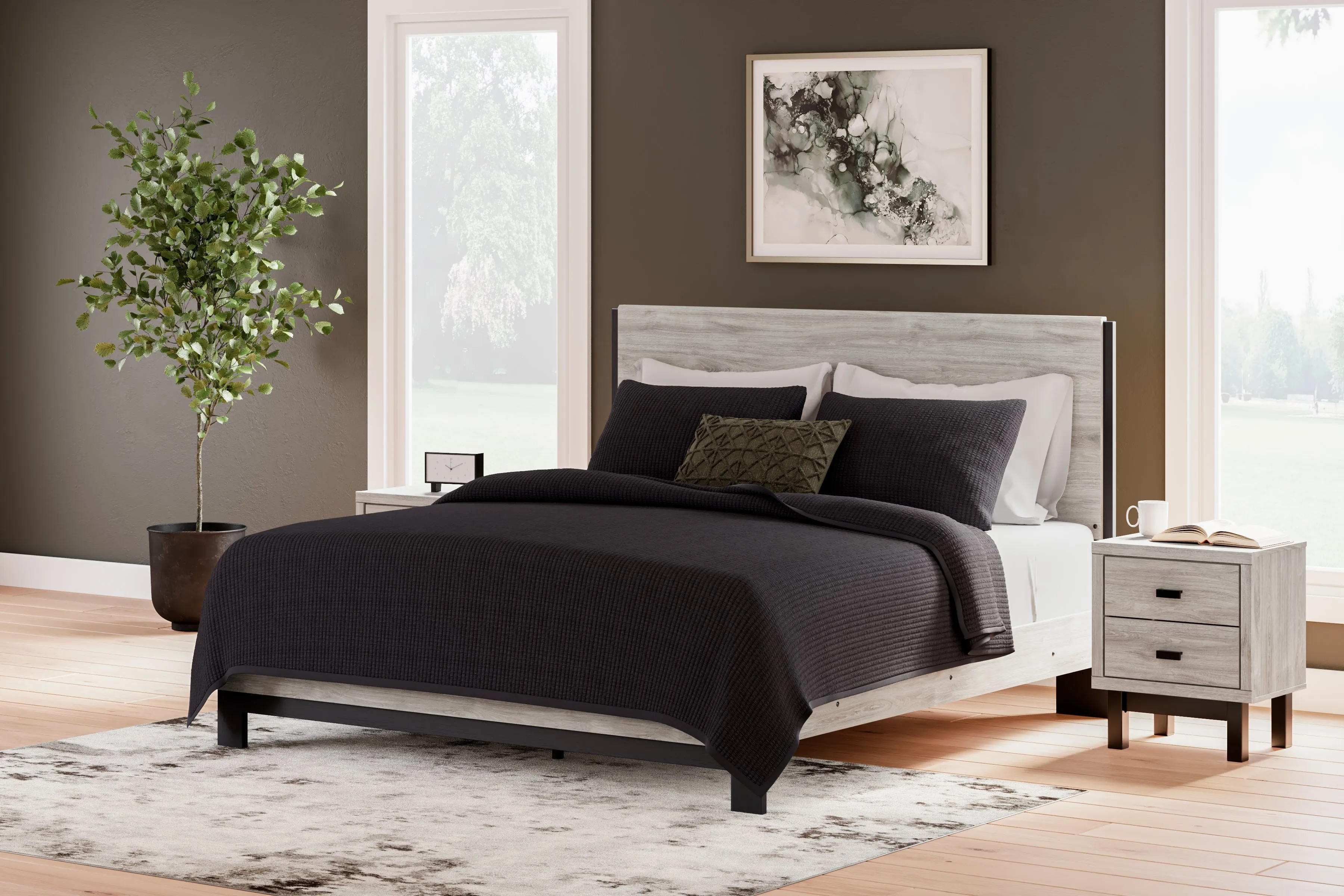 Vessalli King Panel Bed with Dresser in Gray